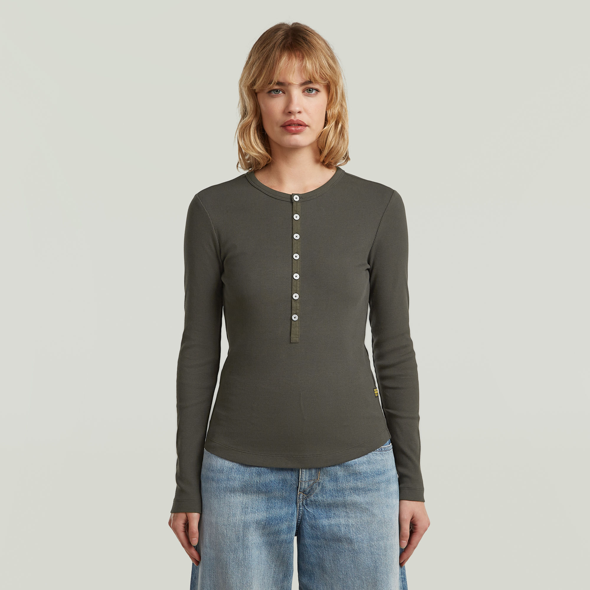 G-Star RAW Henley Slim T-shirt - Grijs - Dames