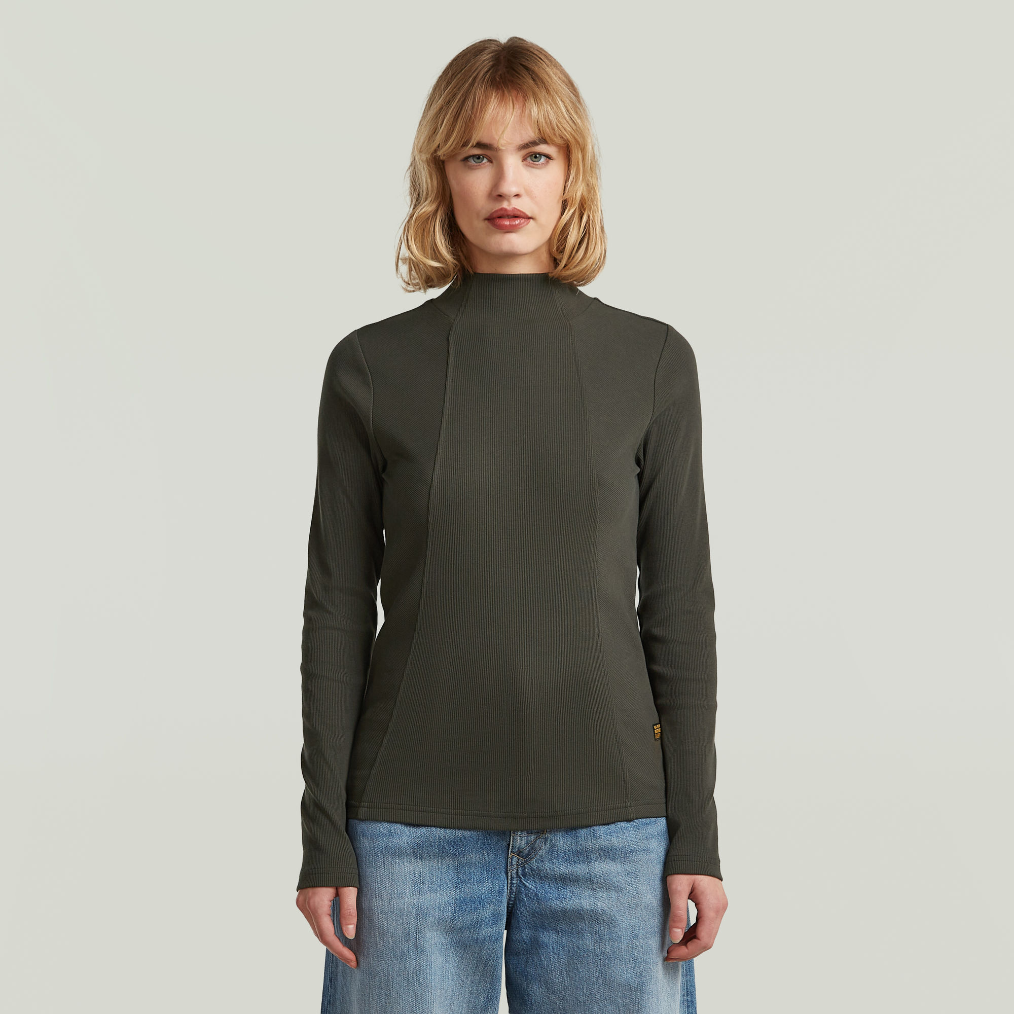 G-Star RAW A-Line Slim Rib Mock T-shirt - Grijs - Dames