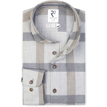 R2 Amsterdam Overhemd Lange Mouw  R2 Overhemd Herringbone Ruiten Grijs