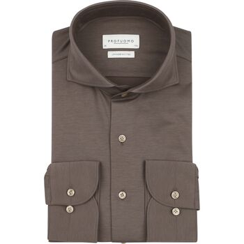 Profuomo Overhemd Lange Mouw  Japanese Knitted Overhemd Bruin