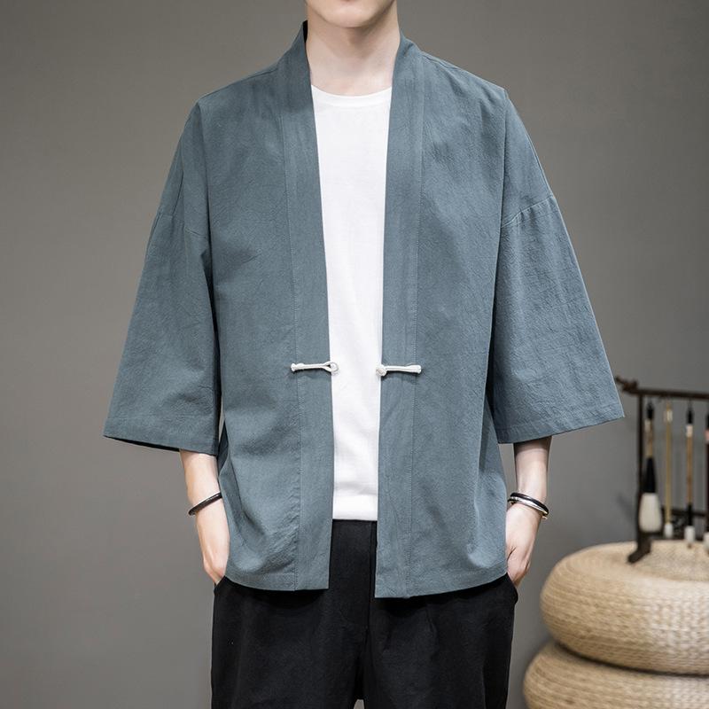 DSorothy Solide Haori Heren Japanse Kleding Japanse Mode Kawaii Kleding Heren Kimono voor Man Shirt S grijs-blauwe kleur