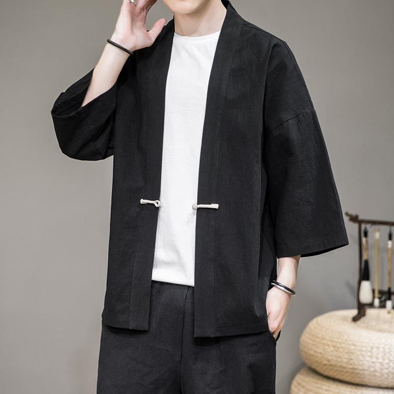 DSorothy Solide Haori Heren Japanse Kleding Japanse Mode Kawaii Kleding Heren Kimono voor Man Shirt XL zwart