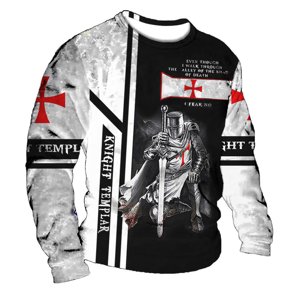 Bobby3 Vintage T-shirts Heren Katoenen T-shirt met lange mouwen Crusader Knight Grafische tops 5xl 3d print T-shirt Casual O-hals Oversized kleding 3XL