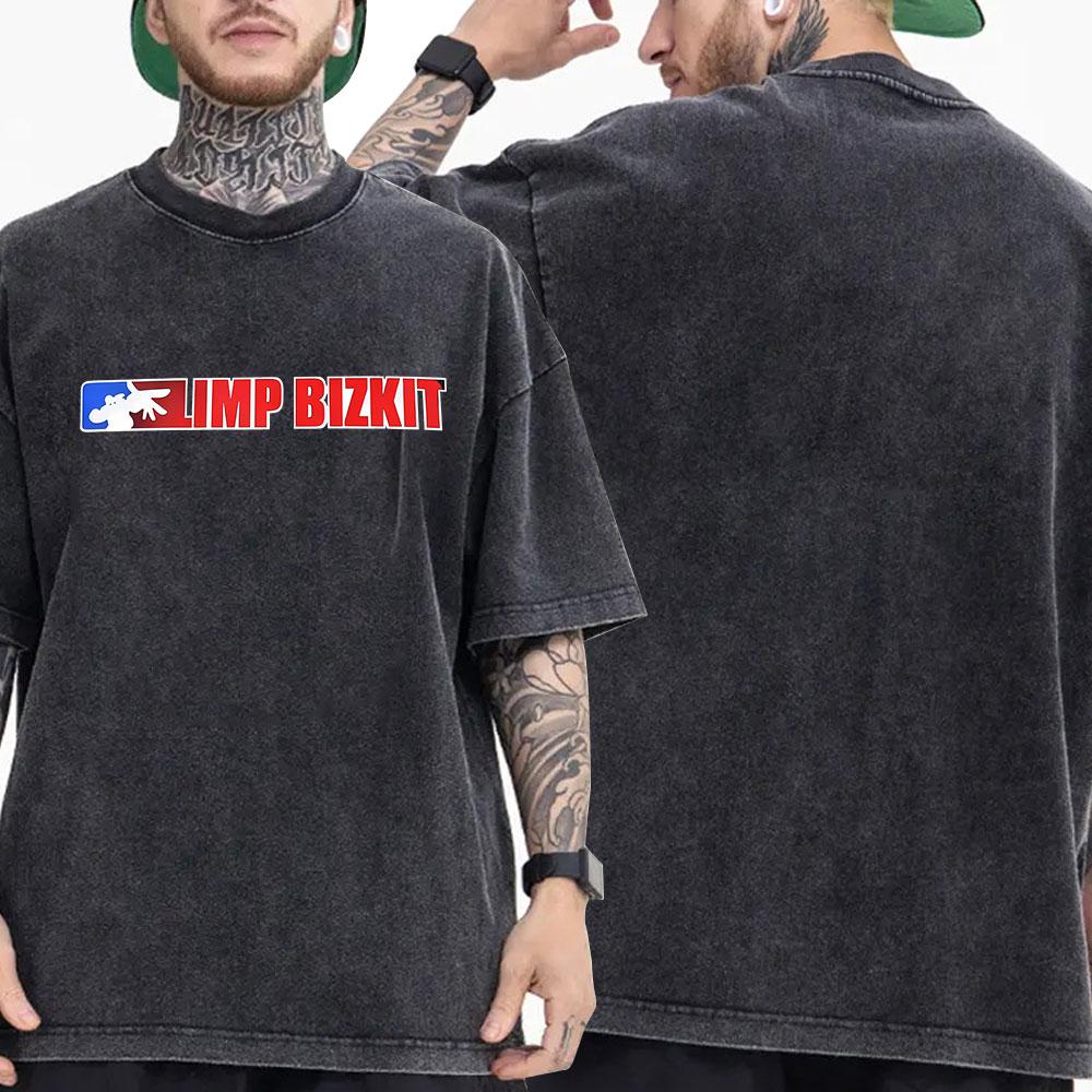 ZheXiong TEE Vintage Washed Rock Band Limp Bizkit T-shirt Men Women Clothing Fashion Hip Hop Gothic Oversized Short Sleeve T Shirt Streetwear 2XL