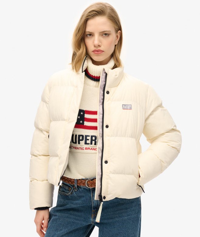 Superdry Korte Sports Pufferjas Wit