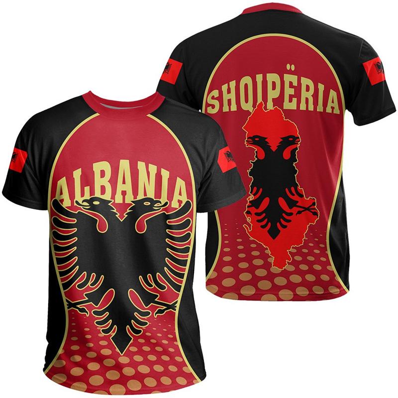 ETST 03 Albanië Vlag Grafische T-shirts Adelaar Ronde Hals Korte Mouw 3d Print T-shirt Tops Voor Heren Kleding Casual Voetbal Jersey Tees XL