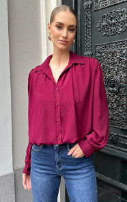 The Musthaves Gedrapeerde Cropped Blouse Burgundy