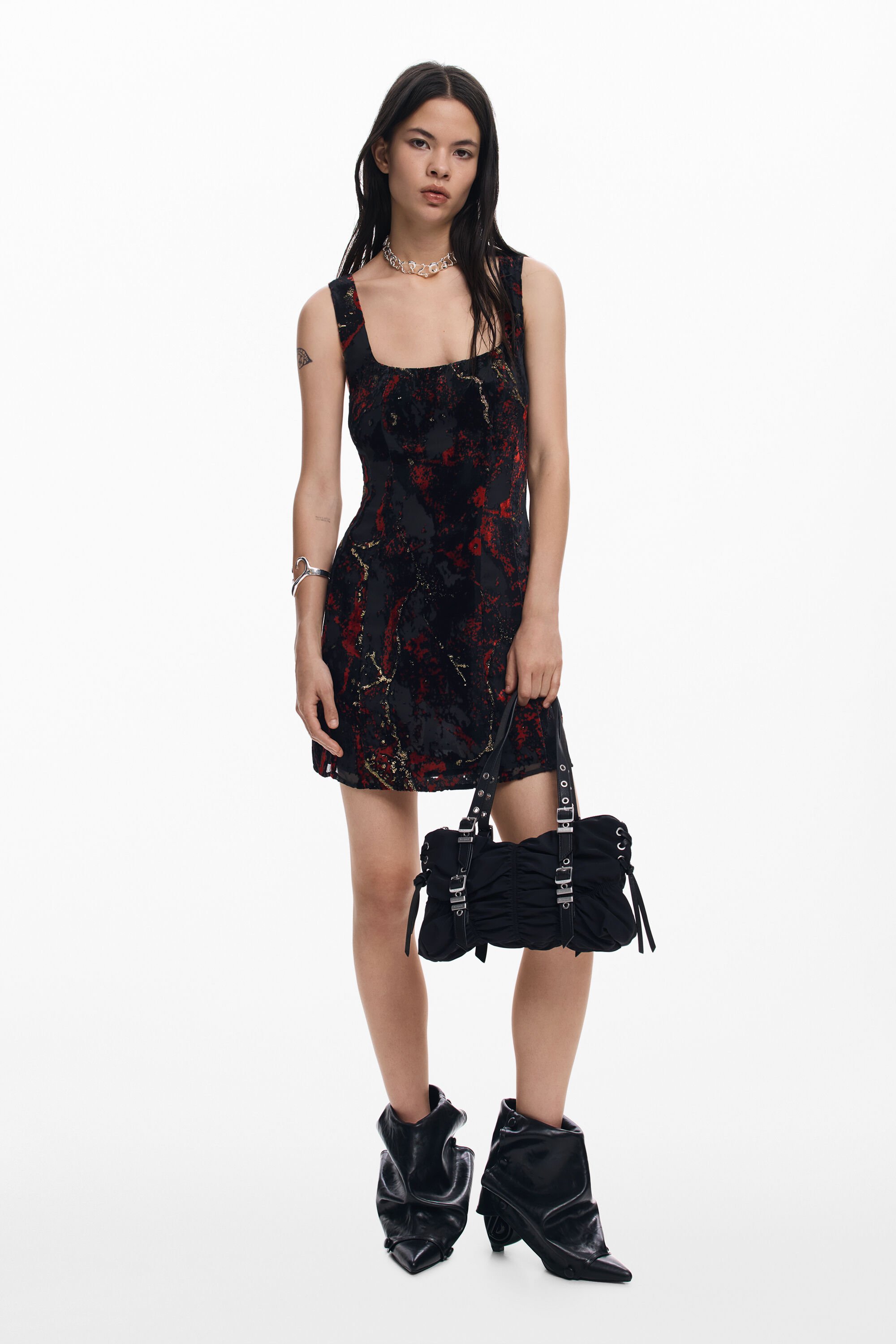 Desigual Devoré jurk met bandjes - BLACK