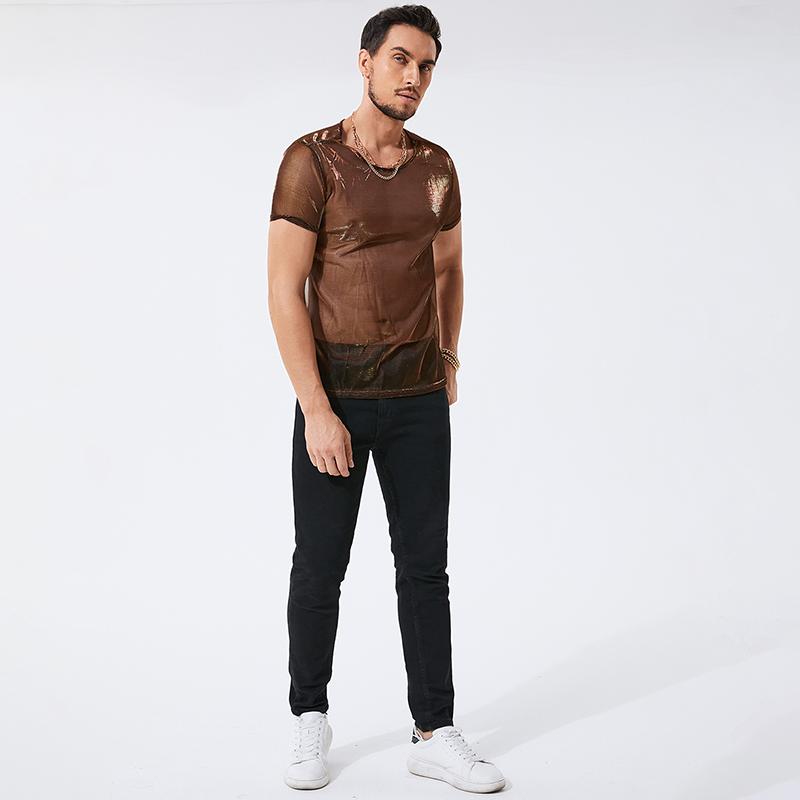INCERUN S-5XL Heren Casual Tees Streetwear Doorschijnend Flash Tops Party Nachtclub Glanzend Korte mouwen T-shirts L