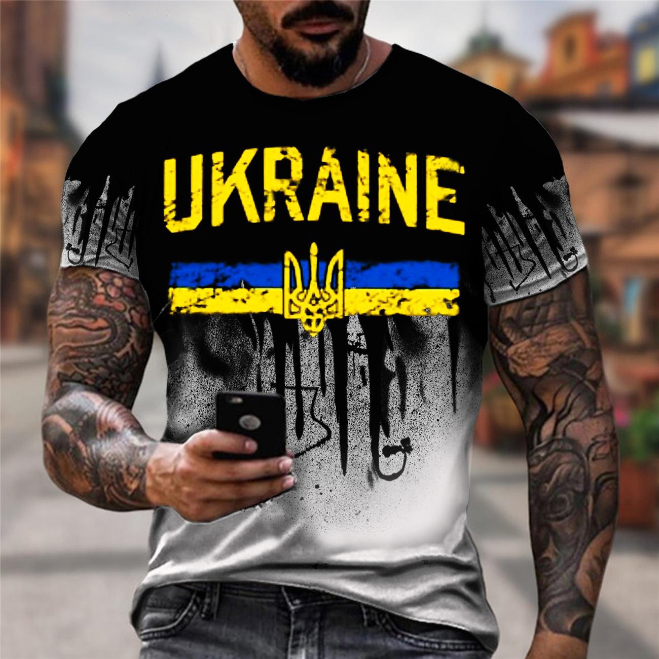 Xuhaijian02 Oekraïense T-shirts Heren 3D Vintage Print Vlag Korte Mouw Harajuku Top Oversized Shirts voor Herenkleding 4XL