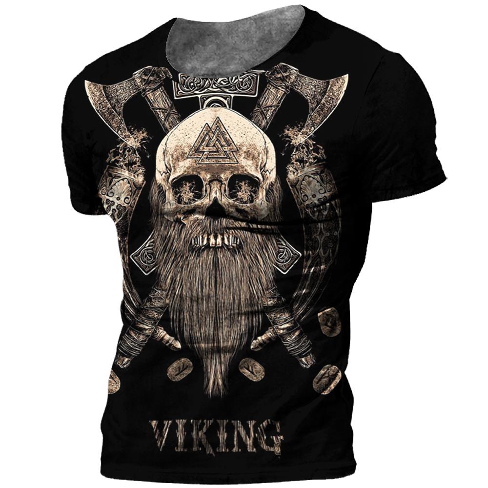 Kukebang Vintage mannen T-shirt 3d Viking Print Tops Tees Zomer Tops Casual Losse T-shirts Mannelijke Kleding O-hals hip Hop Straat Sweatshirt 4XL
