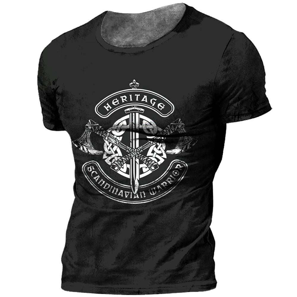 Kukebang Vintage mannen T-shirt 3d Viking Print Tops Tees Zomer Tops Casual Losse T-shirts Mannelijke Kleding O-hals hip Hop Straat Sweatshirt 6XL