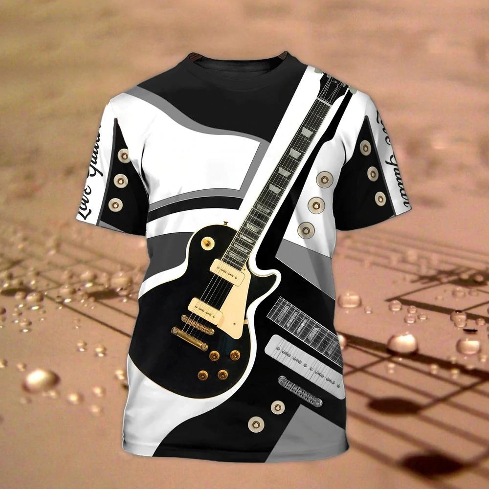 Kukebang Zomer mannen T-shirts Gitaar Grafische 3d Mode Muziek T-shirt Trui Korte Mouw O Hals Rock Hip Hop Tops oversized Kleding 2XL