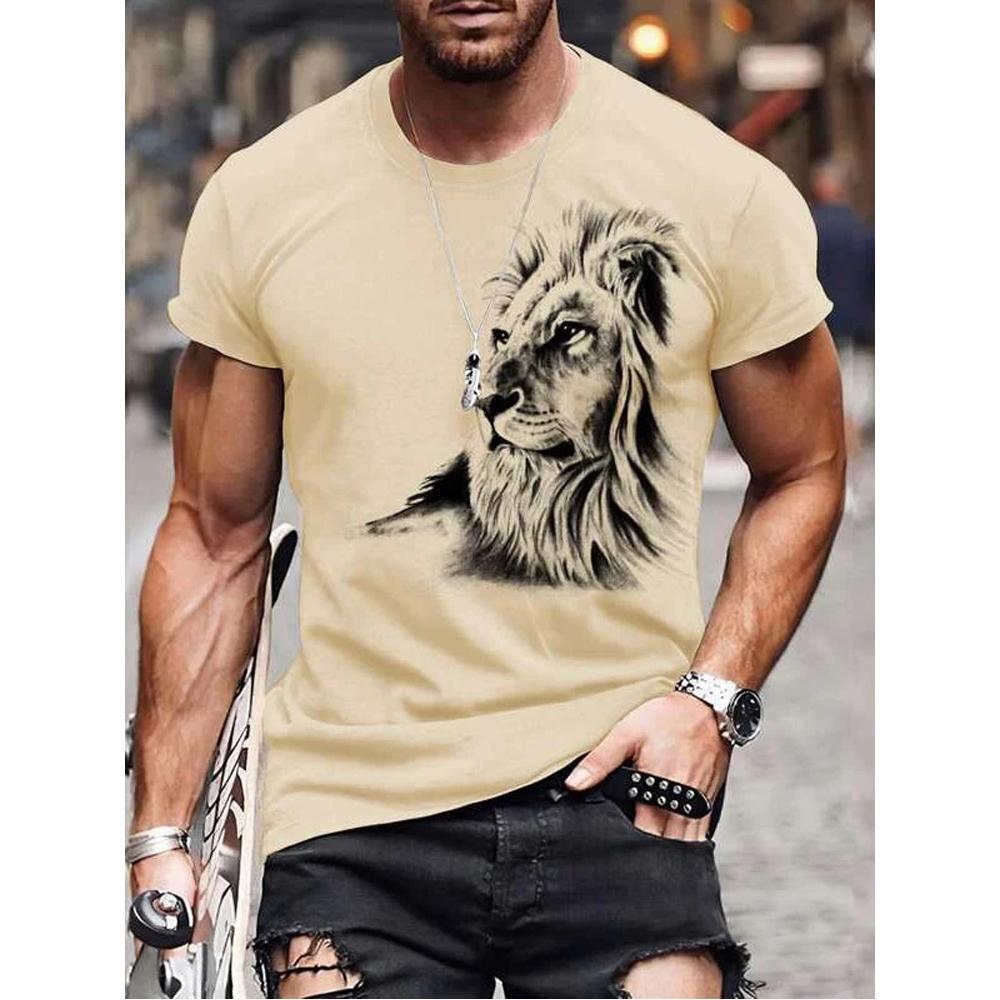 ETST 03 Vintage Heren T-shirt Animal Tees 3D Afdrukken Leeuw Patroon Korte Mouw Tops Zomer Ademend Fitness Shirts Voor Herenkleding 3XL