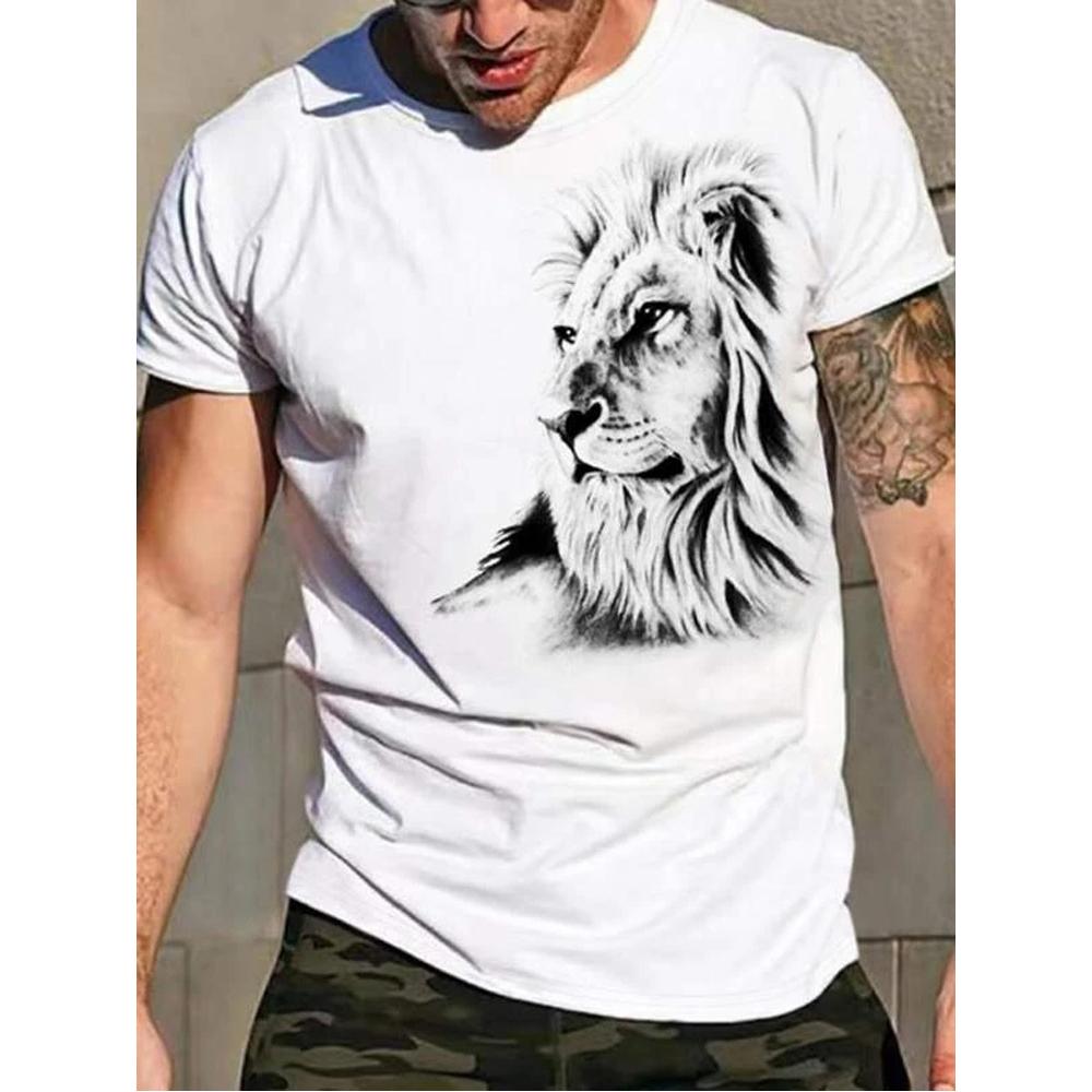 ETST 03 Vintage Heren T-shirt Animal Tees 3D Afdrukken Leeuw Patroon Korte Mouw Tops Zomer Ademend Fitness Shirts Voor Herenkleding XL