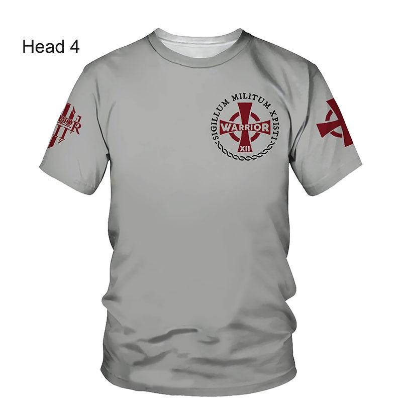 ETST 07 Crusader Tempeliers 3D Harajuku Print Knappe Retro Smaak Mode Persoonlijkheid Straat mannen Ronde Hals Korte Mouw T-shirt XL