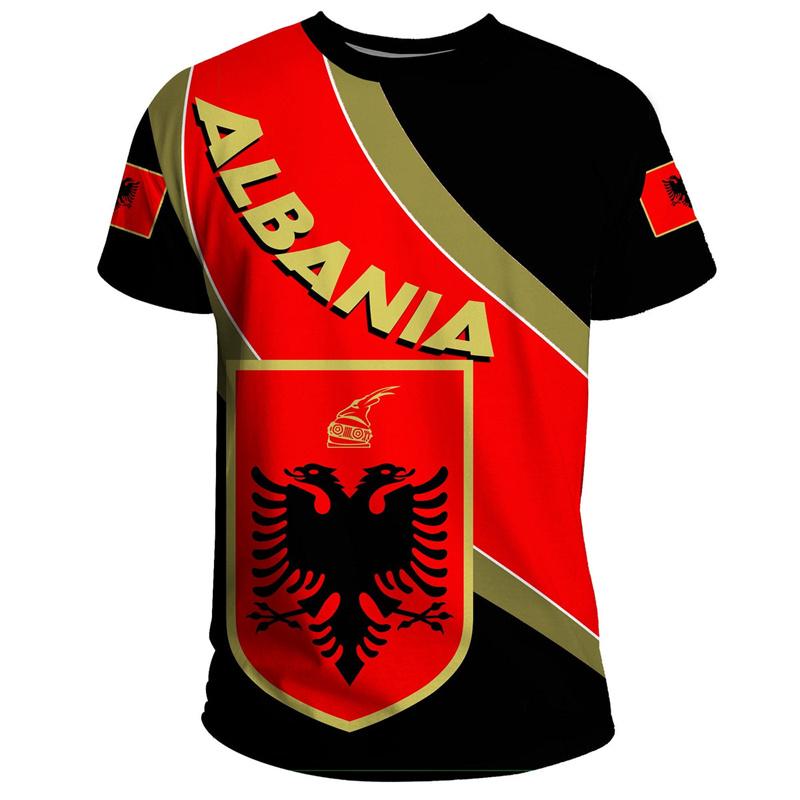 ETST 03 Albanië Vlag Grafische T-shirts Adelaar Ronde Hals Korte Mouw 3d Print T-shirt Tops Voor Heren Kleding Casual Voetbal Jersey Tees 3XL