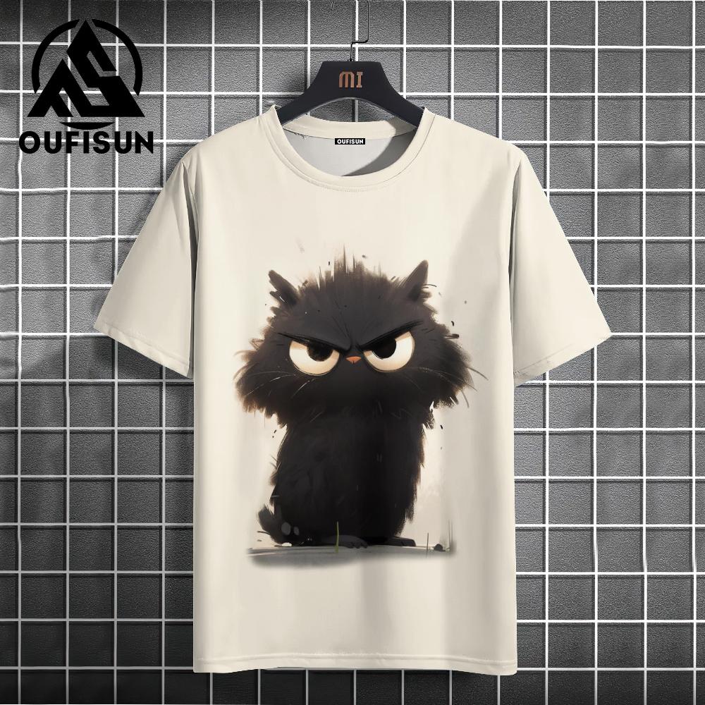 Xuhaijian02 Zomer Heren T-shirt Dier Schattige Kat Print Ronde Hals Korte Mouw Tee Street Trend Tops Oversized Herenkleding T-shirt Voor Heren 4XL