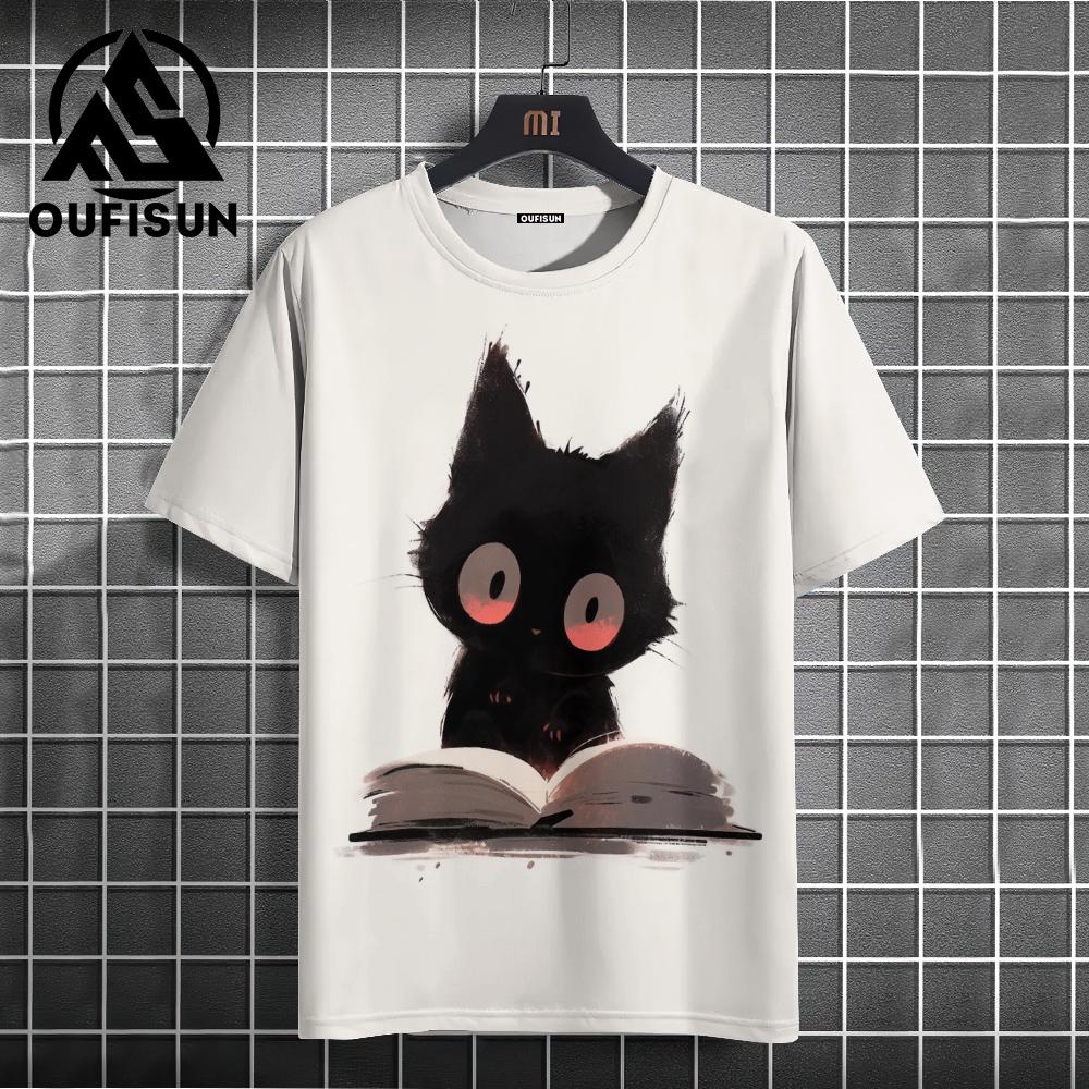Xuhaijian02 Zomer Heren T-shirt Dier Schattige Kat Print Ronde Hals Korte Mouw Tee Street Trend Tops Oversized Herenkleding T-shirt Voor Heren 3XL