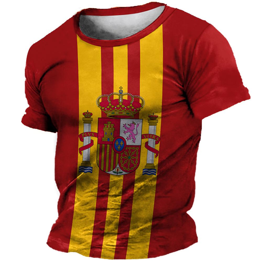 ETST WENDY 05 Spanje Heren T-shirt Zomer Korte Mouw Spanje Nationaal Embleem Vlag 3D Print Mode O Hals Pullover Shirt Mannelijke Oversize Kleding L