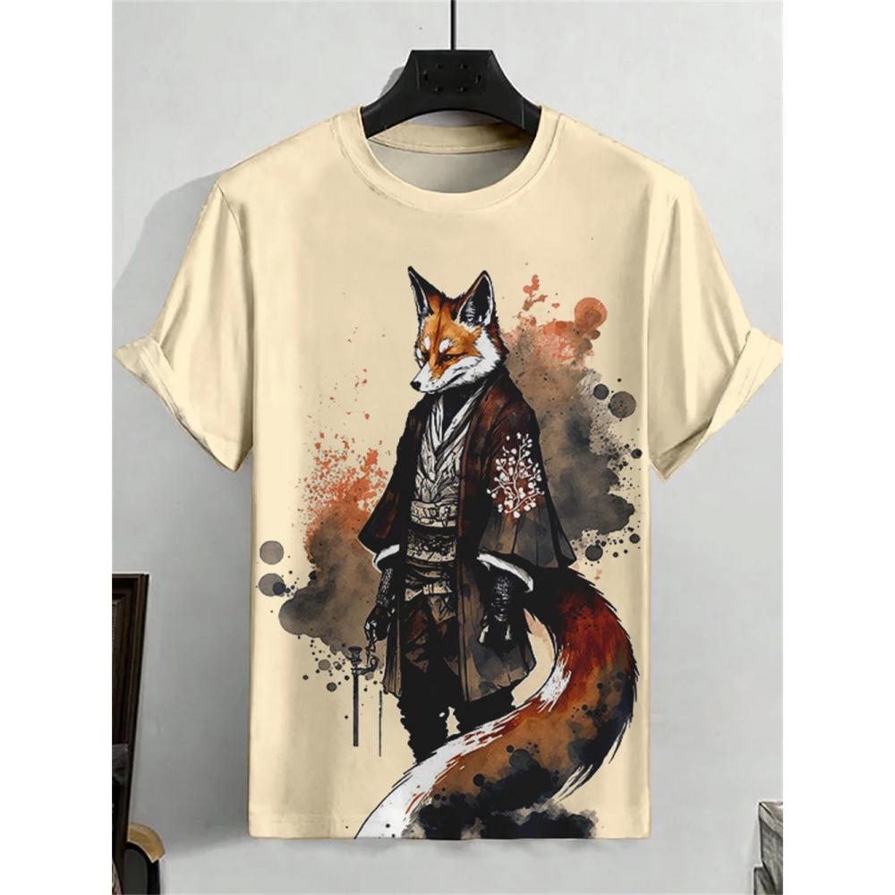 ETST0012 Japanse Samurai Kat Heren T-shirt Zomer Mode Korte Mouw Casual Top Losse Ademende Micro Elastische O Hals T-shirt Heren XL