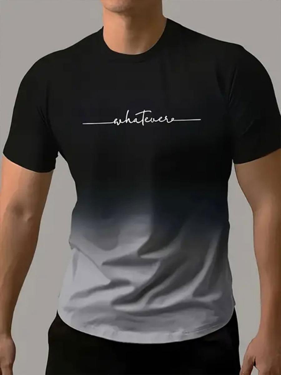 New trendy clothing Heren T-shirt met kleurverloop en 3D-print, casual ademend O-hals, korte mouwen, voor buitenactiviteiten, zomertops L