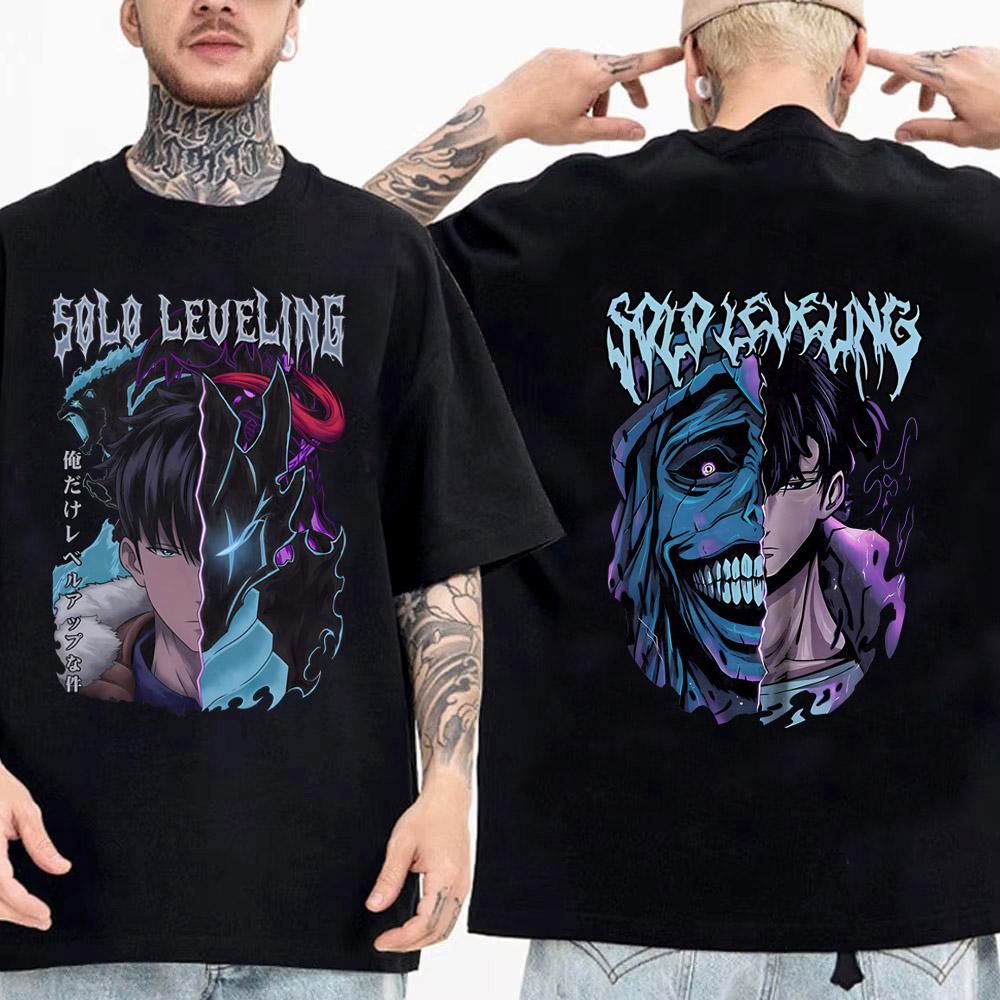 TENJINGE Trendy Solo Leveling Standbeeld van God Shirt Sung Jinwoo Shirt Anime Grafische T-shirts Anime Hoogwaardige Katoenen T-shirt Tops Streetwear XXXL