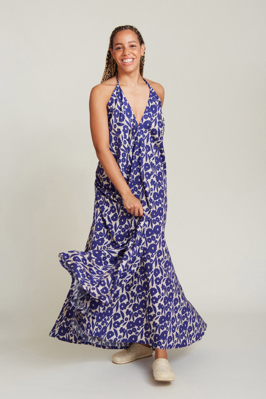 SUITE13LAB Damen vegan Kleid Mp Long Print Blumen Lila