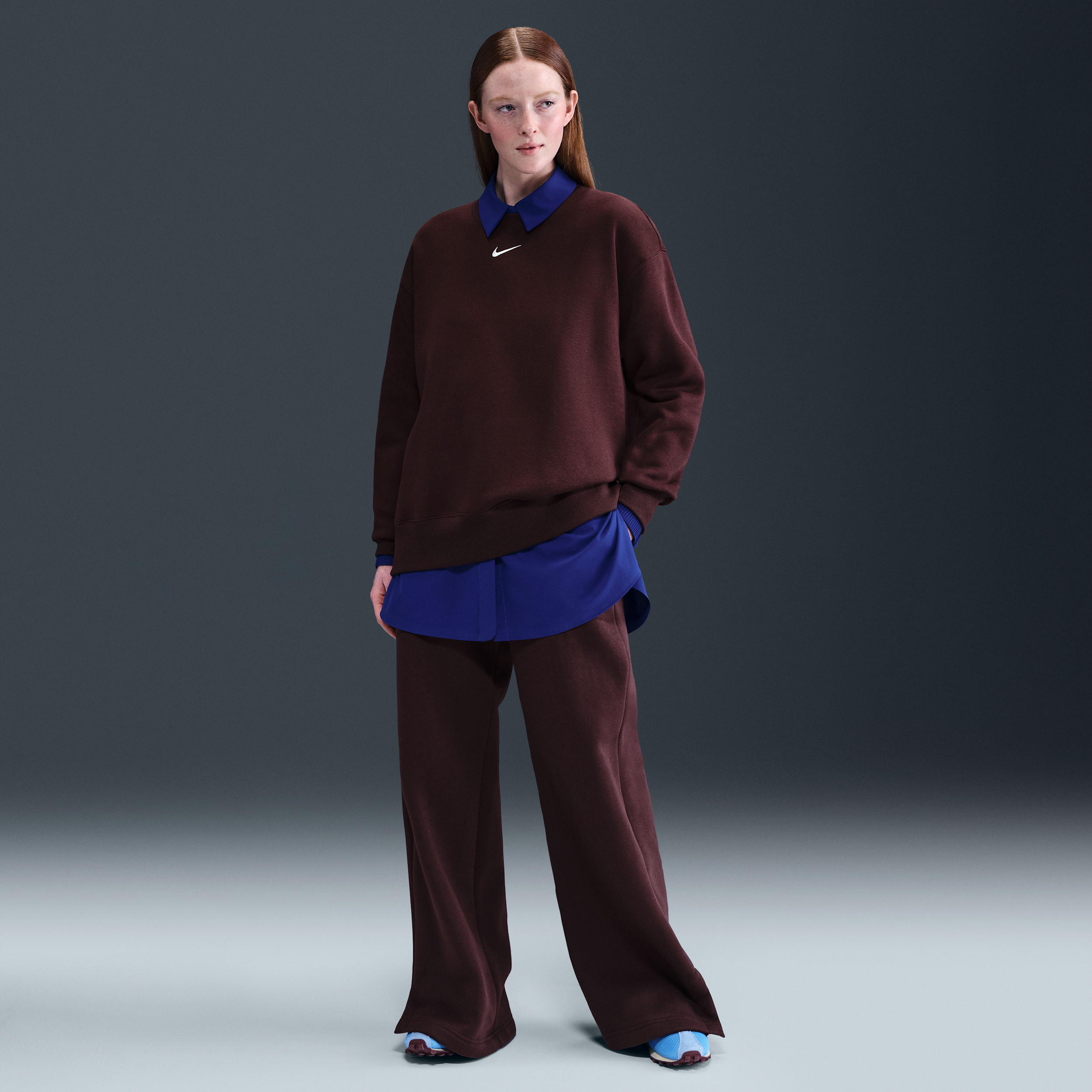 Nike Phoenix Fleece damesbroek met hoge taille en wijde pijpen - Rood