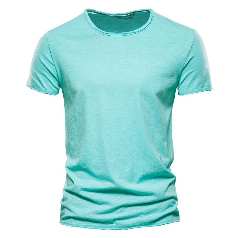 AIOPESON Men Fashion Usegiraffe Merk Kwaliteit Elasticiteit T-shirt Heren O-hals Slim Fit 100% Katoenen T-shirt Mode Korte Mouw T-shirt Heren Tops Casual T-shirt L lichtgroene kleur