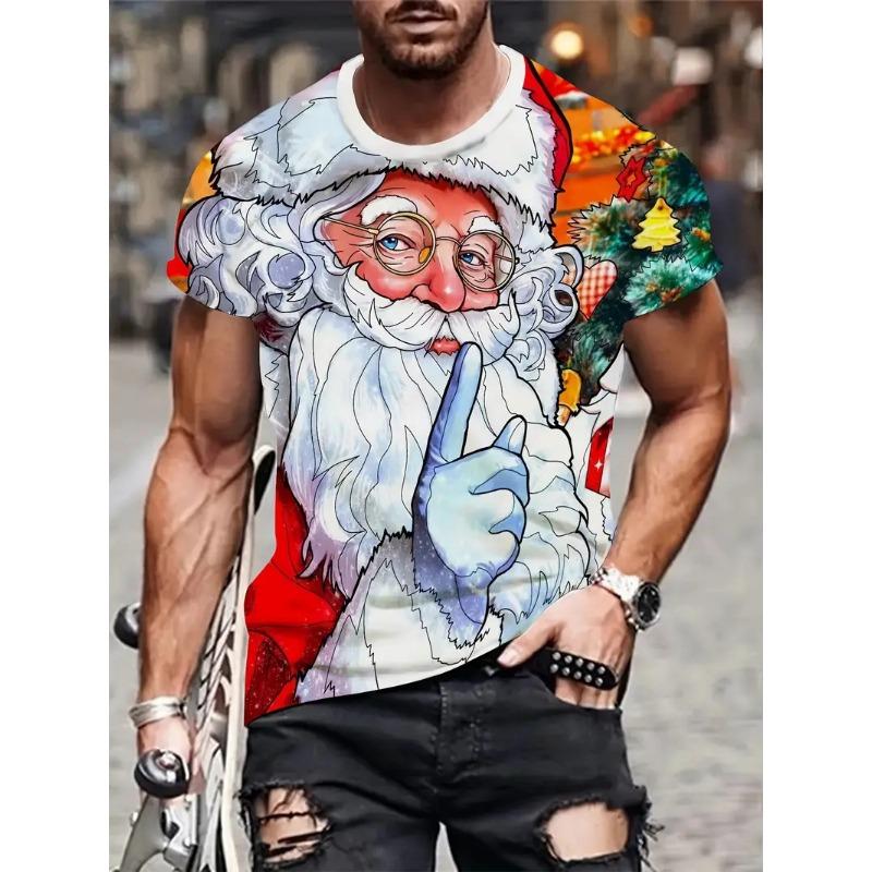 Bobby3 Kerstman 3D geprint heren T-shirt modieus kerstvakantie cadeau heren ronde hals korte mouwen oversized Hip hop kleding L