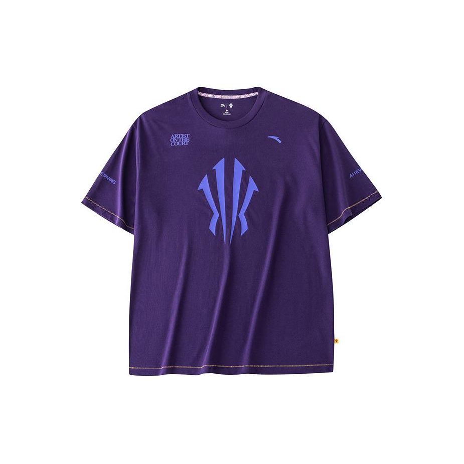 Anta Kyrie Series Letter Logo Print Ronde Hals Korte Mouw Drop Shoulder T-Shirt Unisex T-Shirts Dieppaars 172421114-3 XL
