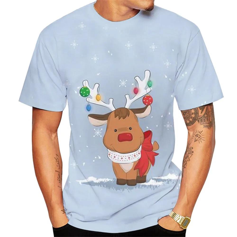 Xr 01 Christmas Elk 3D Print T Shirt For Men X'mas Harajuku Streetwear Fashion O-neck Short Sleeve Tops New Year Gift Oversized T-shirts S