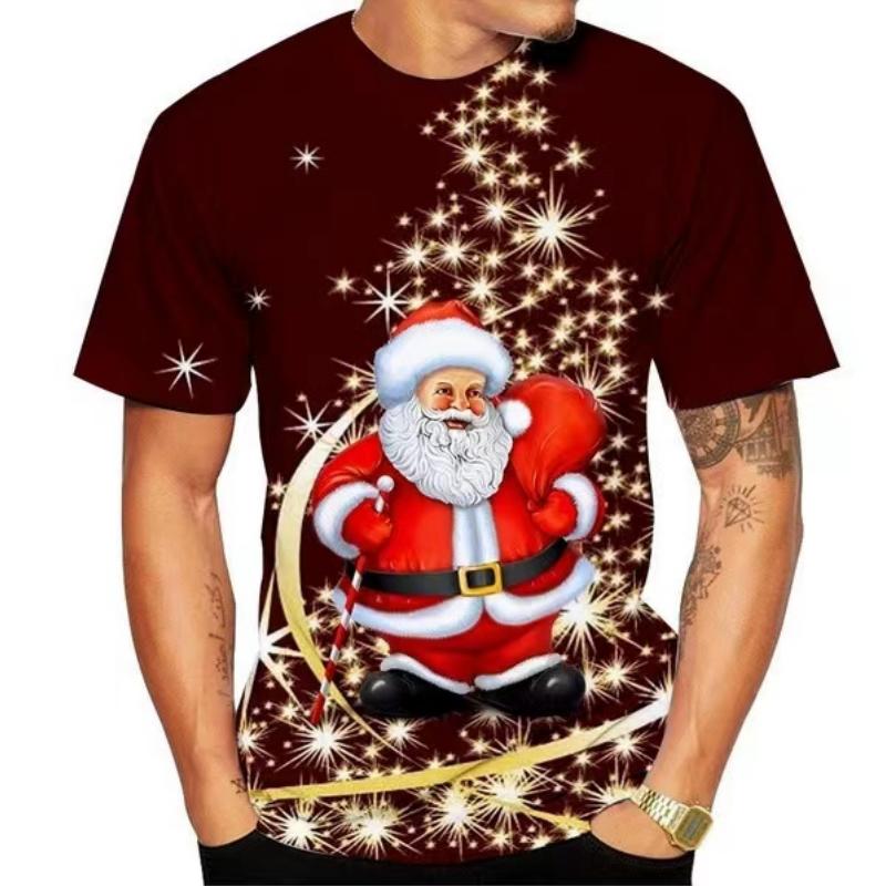 Xr 01 Christmas Elk 3D Print T Shirt For Men X'mas Harajuku Streetwear Fashion O-neck Short Sleeve Tops New Year Gift Oversized T-shirts XL