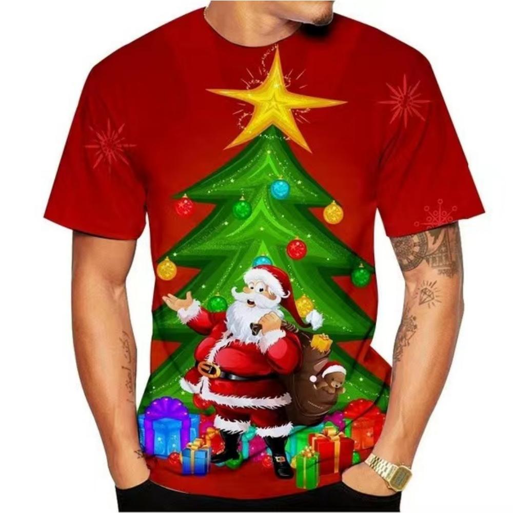 Xr 01 Christmas Elk 3D Print T Shirt For Men X'mas Harajuku Streetwear Fashion O-neck Short Sleeve Tops New Year Gift Oversized T-shirts 3XL