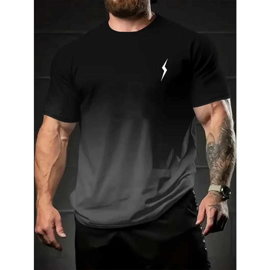 HerSight Summer Fashion Crew Neck Short Sleeve T-Shirt - Vibrant Thunder Graphic Print, Gradient Color, Soft, Daily Casual Leisure Top for Men 4XL grijs
