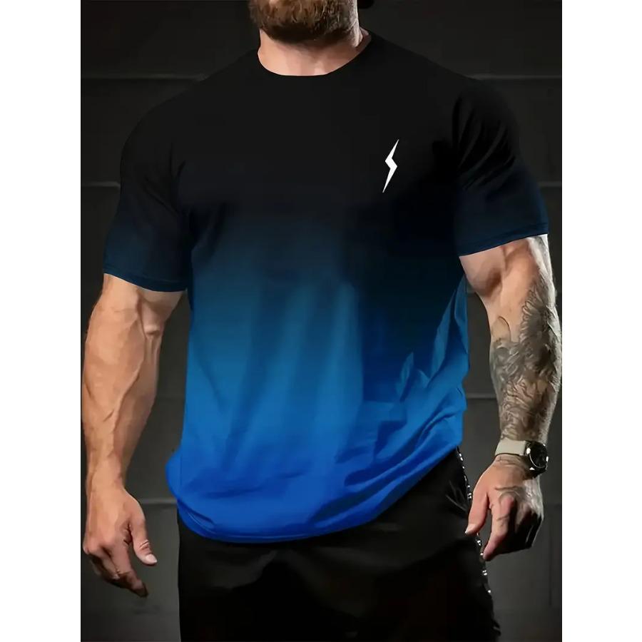 HerSight Summer Fashion Crew Neck Short Sleeve T-Shirt - Vibrant Thunder Graphic Print, Gradient Color, Soft, Daily Casual Leisure Top for Men 4XL blauw