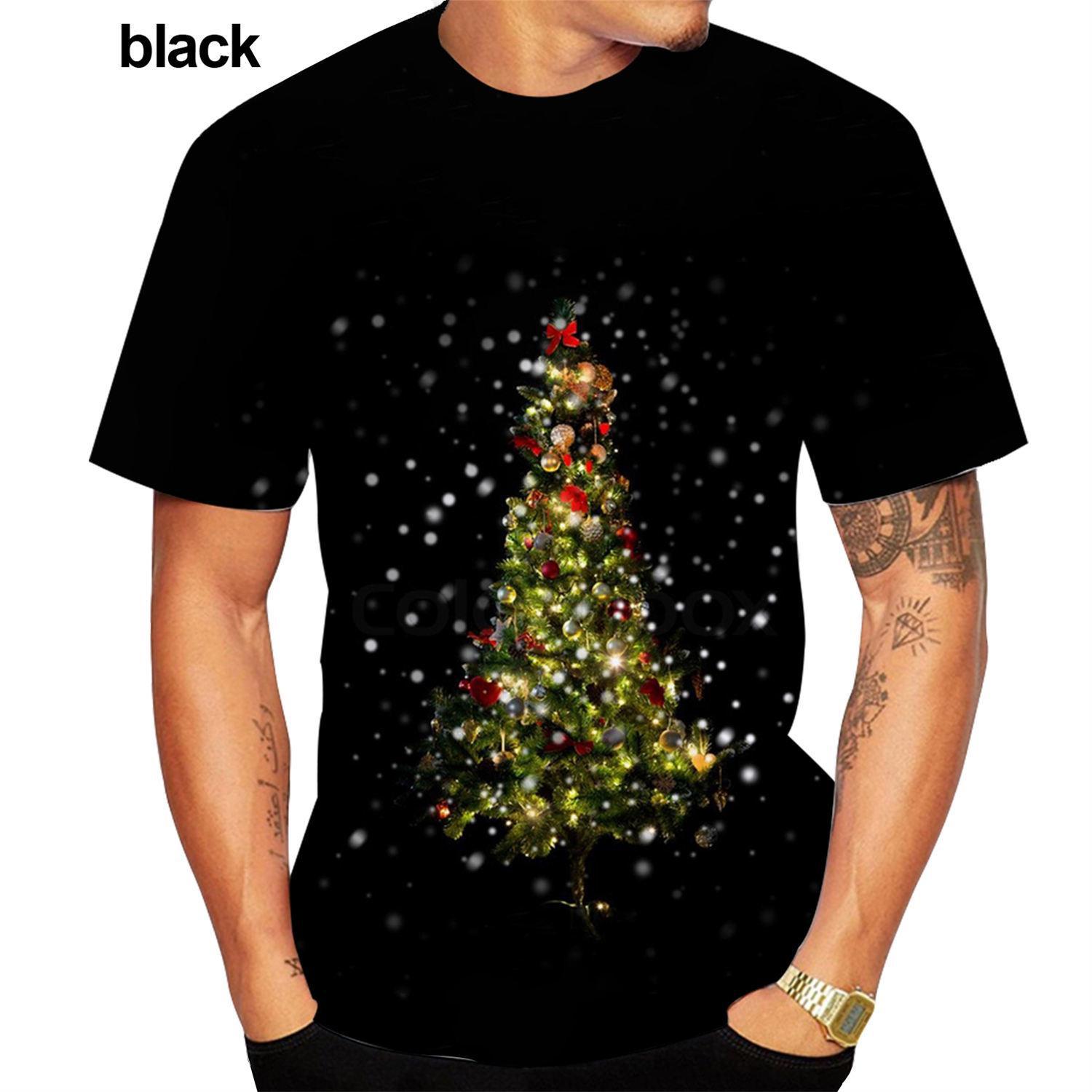Wengy 2 Summer Men's Fashion 3D Print T-shirt Christmas Short Sleeve Unisex Casual Christmas Tree Short Leeve Tops T Shirts 6XL