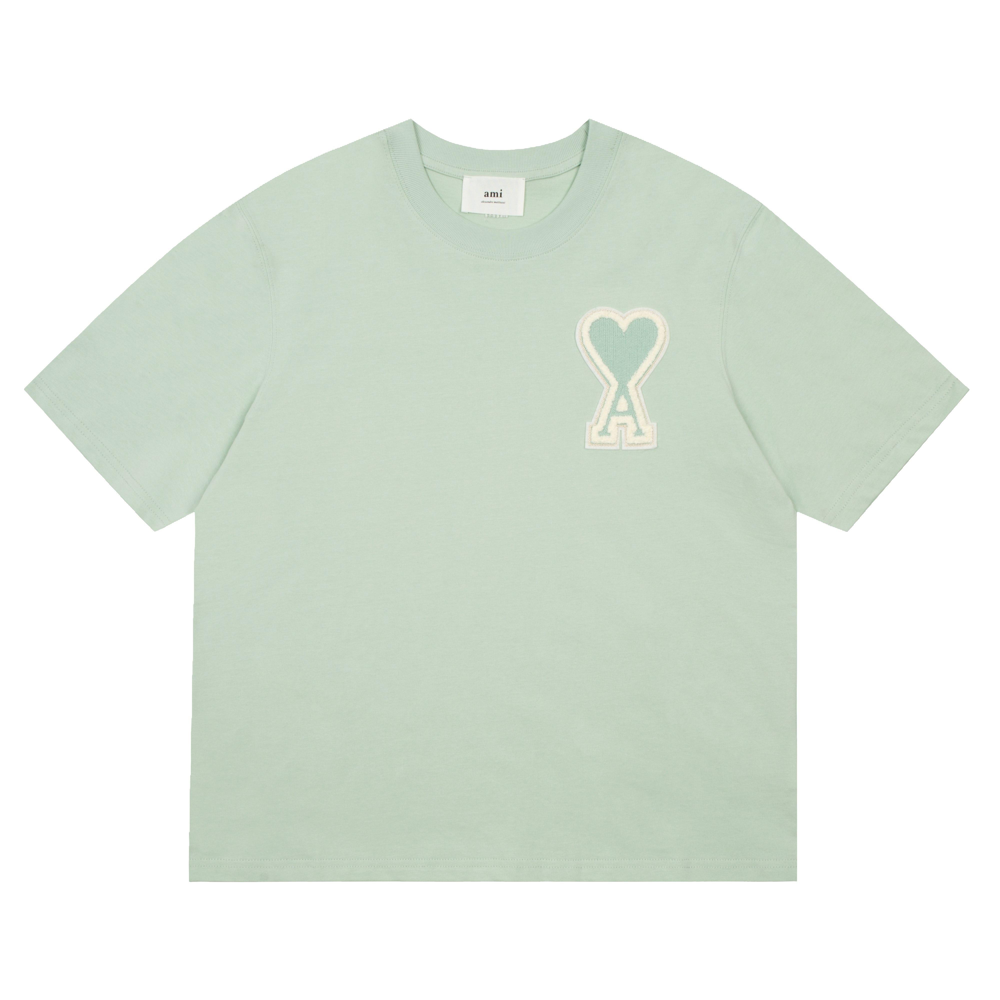 AMI Summer New Letter Woven Micro Label Pure Cotton Short Sleeved Loose Couple T-shirt M