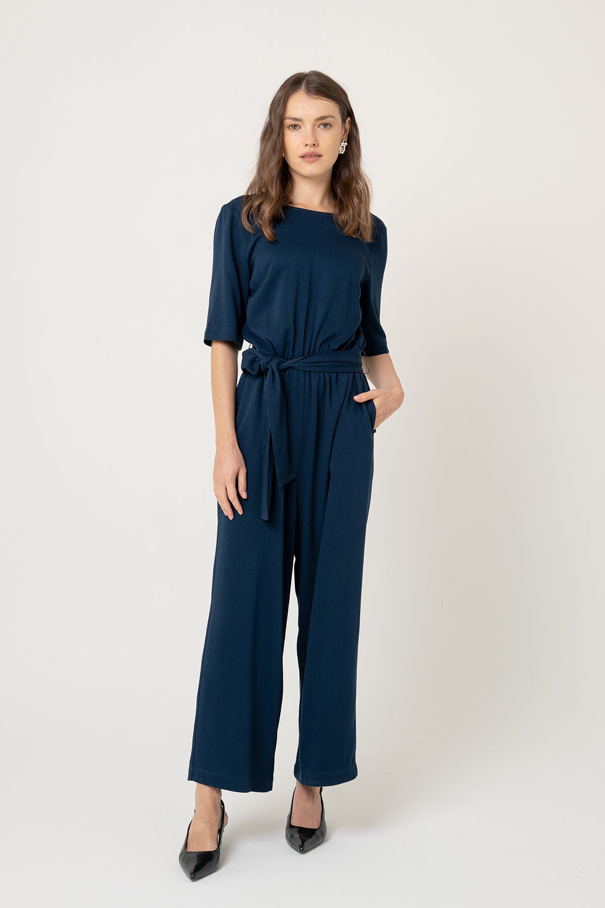 Lovjoi Damen vegan Jumpsuit Staine Halbarm Nachthemd Blau