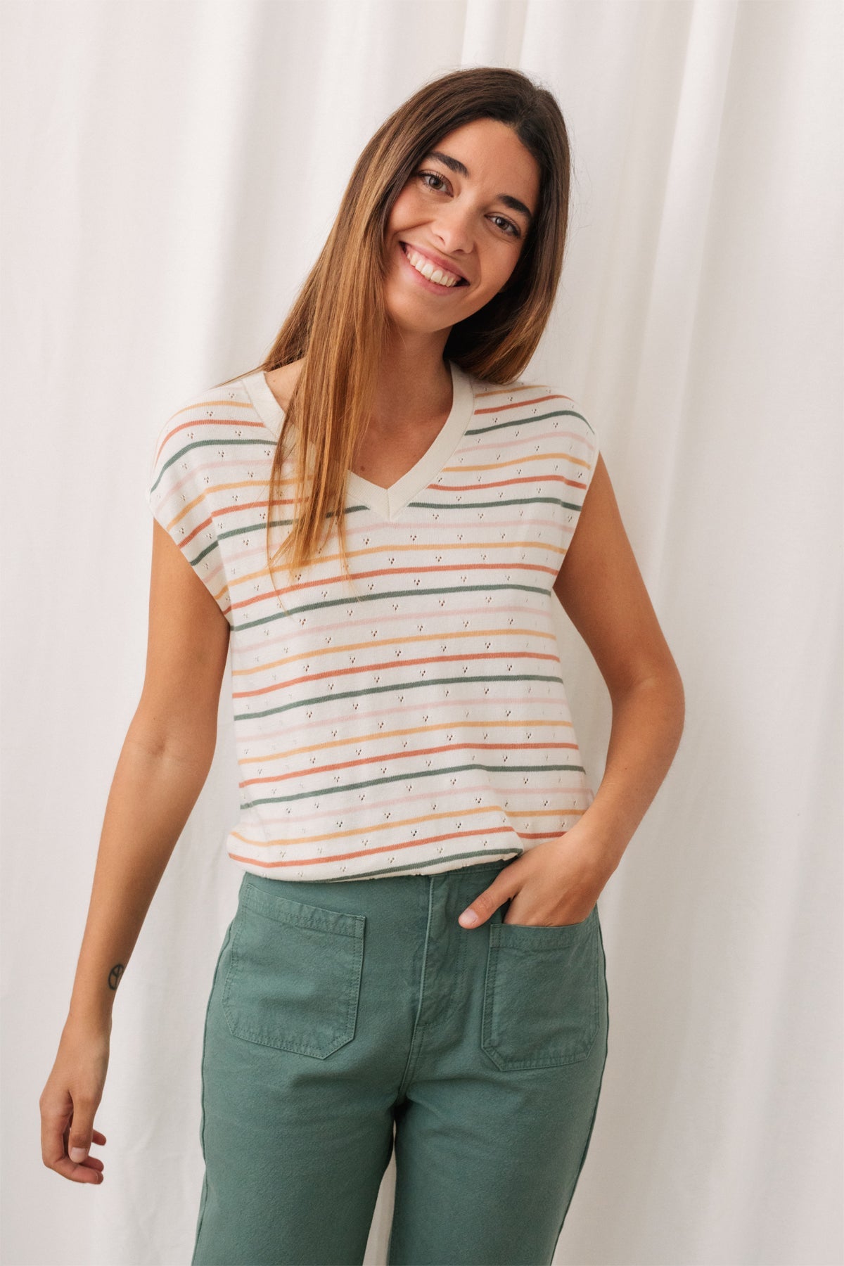 TWOTHIRDS Damen vegan Top Sketrick Streifen