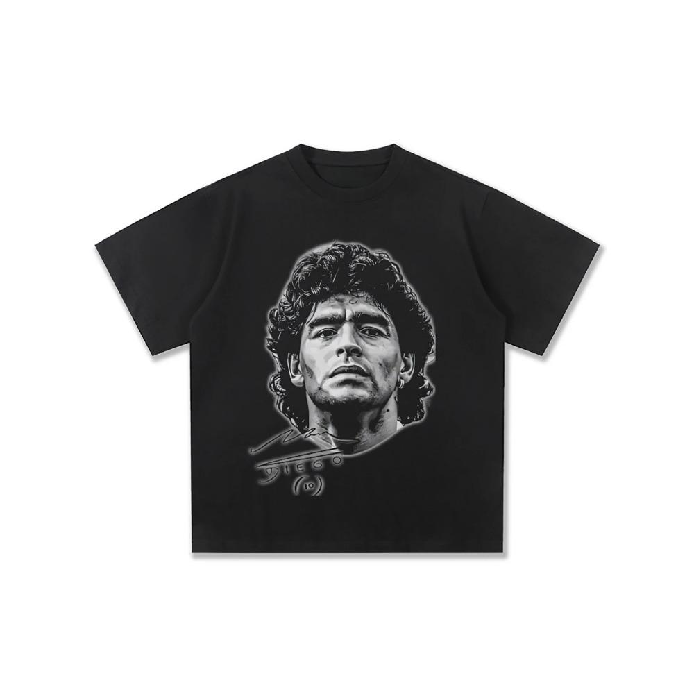 Comfortable season Maradona Ster Bedrukt T-shirt met Korte Mouwen Heren Amerikaans Modemerk Losse Ronde Hals Puur Katoen Casual Hoge Kwaliteit Tee XXL