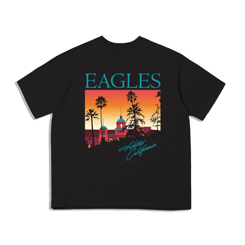 Comfortable season Pop The Eagles Rock California Hotel Bedrukt T-shirt Losse Korte Mouw Heren en Dames Street Katoen Comfortabel XXL