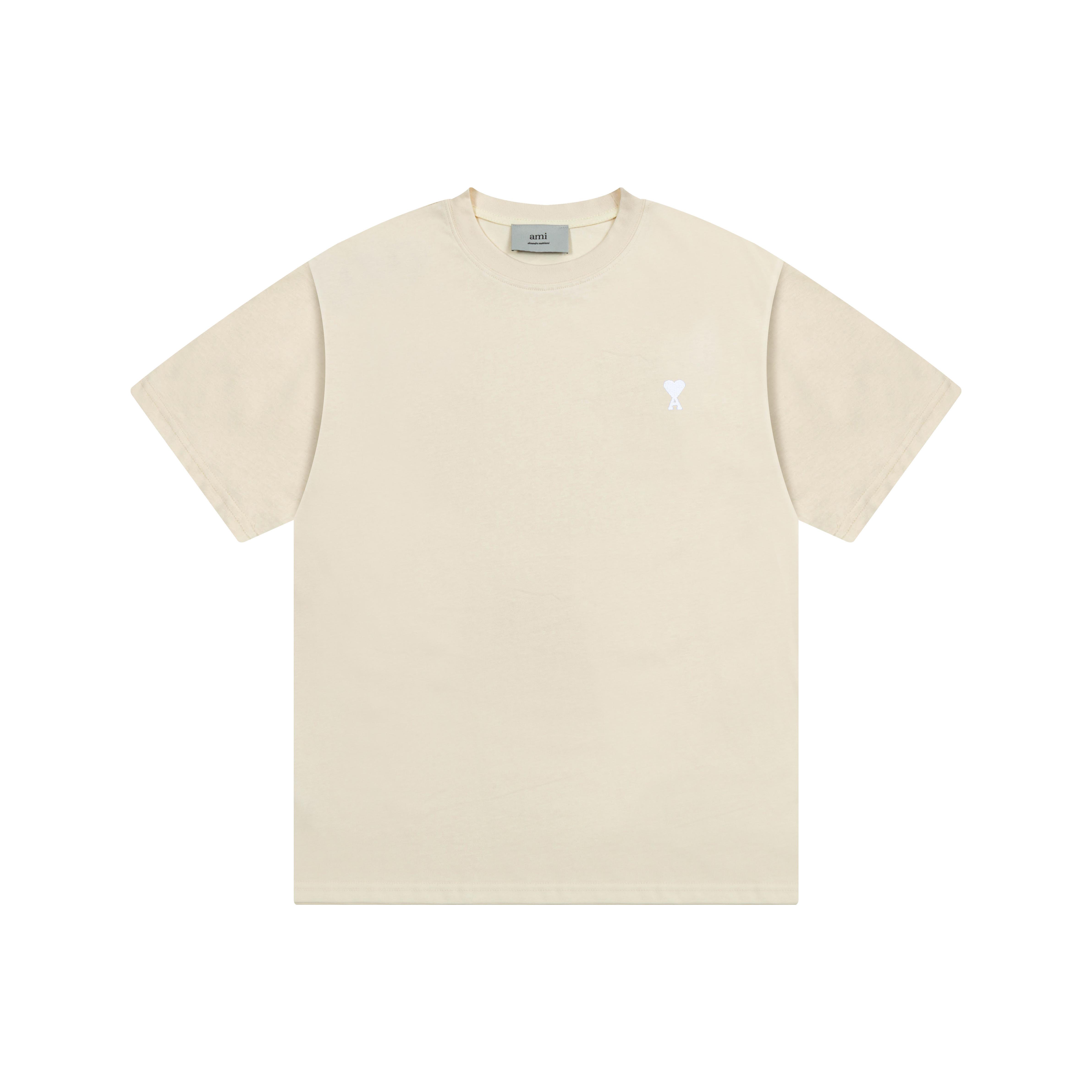 AMI 2025 Zomer Nieuw Liefde Geborduurd Logo Koppel Katoen Korte Mouw Ronde Hals T-shirt S