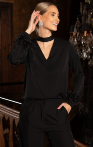 Jurkjes Feathered Cuff Blouse Zwart
