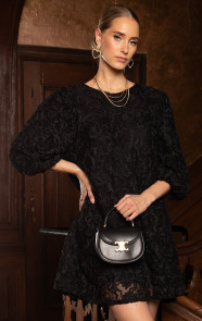 Jurkjes Pofmouw Bloemenprint Jurk Zwart