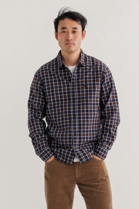 TWOTHIRDS Herren vegan Hemd Dundalk Marineblau & Braun