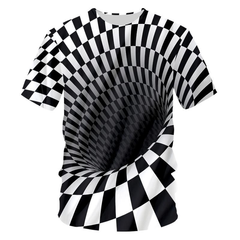Huiteng 3D Persoonlijkheid Ruit Heren T-shirt Mode Casual Coole Stijl Print T-shirts Trend Hip Hop Eenvoud T-shirts met korte mouwen XL