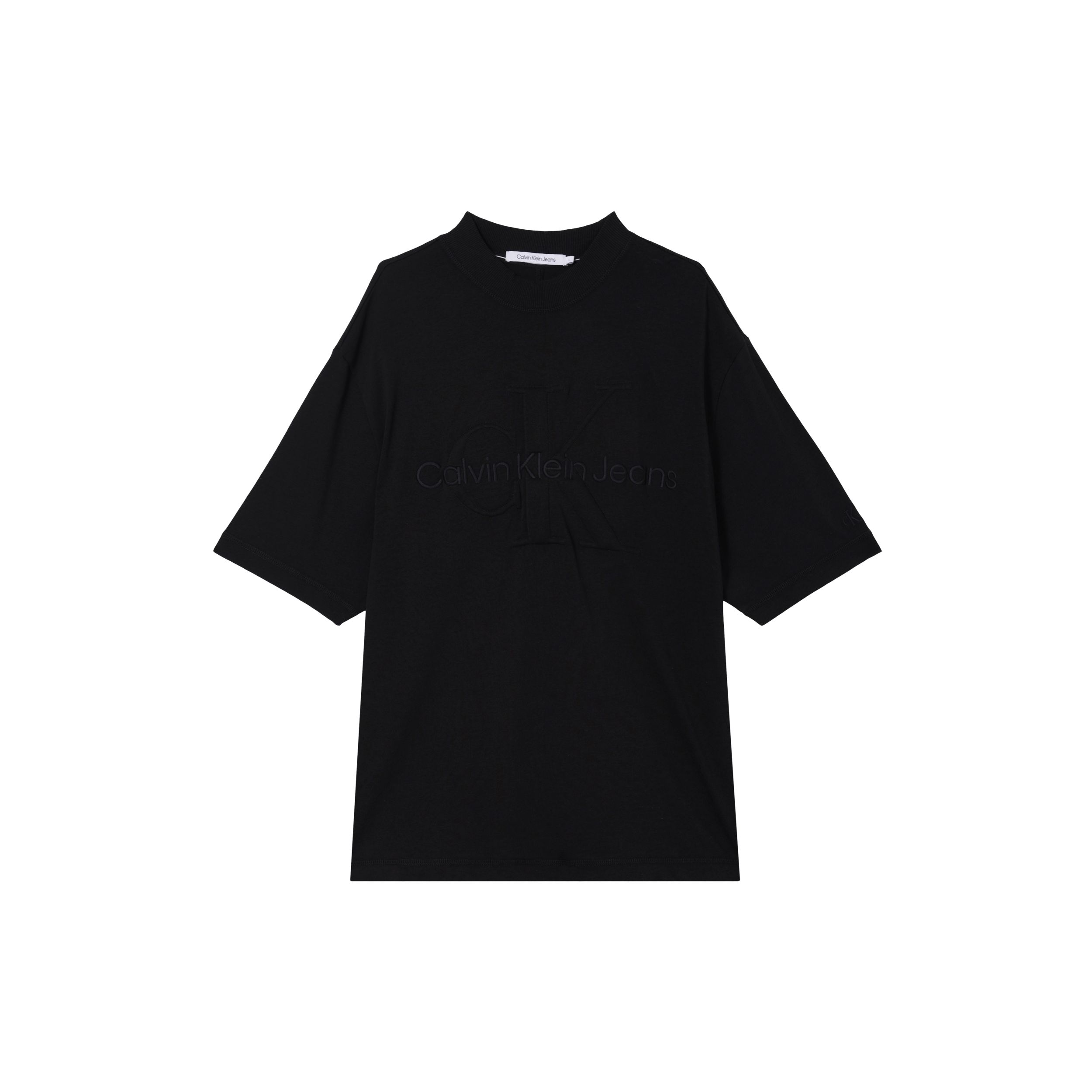 Calvin Klein Jeans Oversized Letter Print Effen Kleur Losvallend T-shirt met Ronde Hals Heren Tops Zwart J30J325210-BEH L