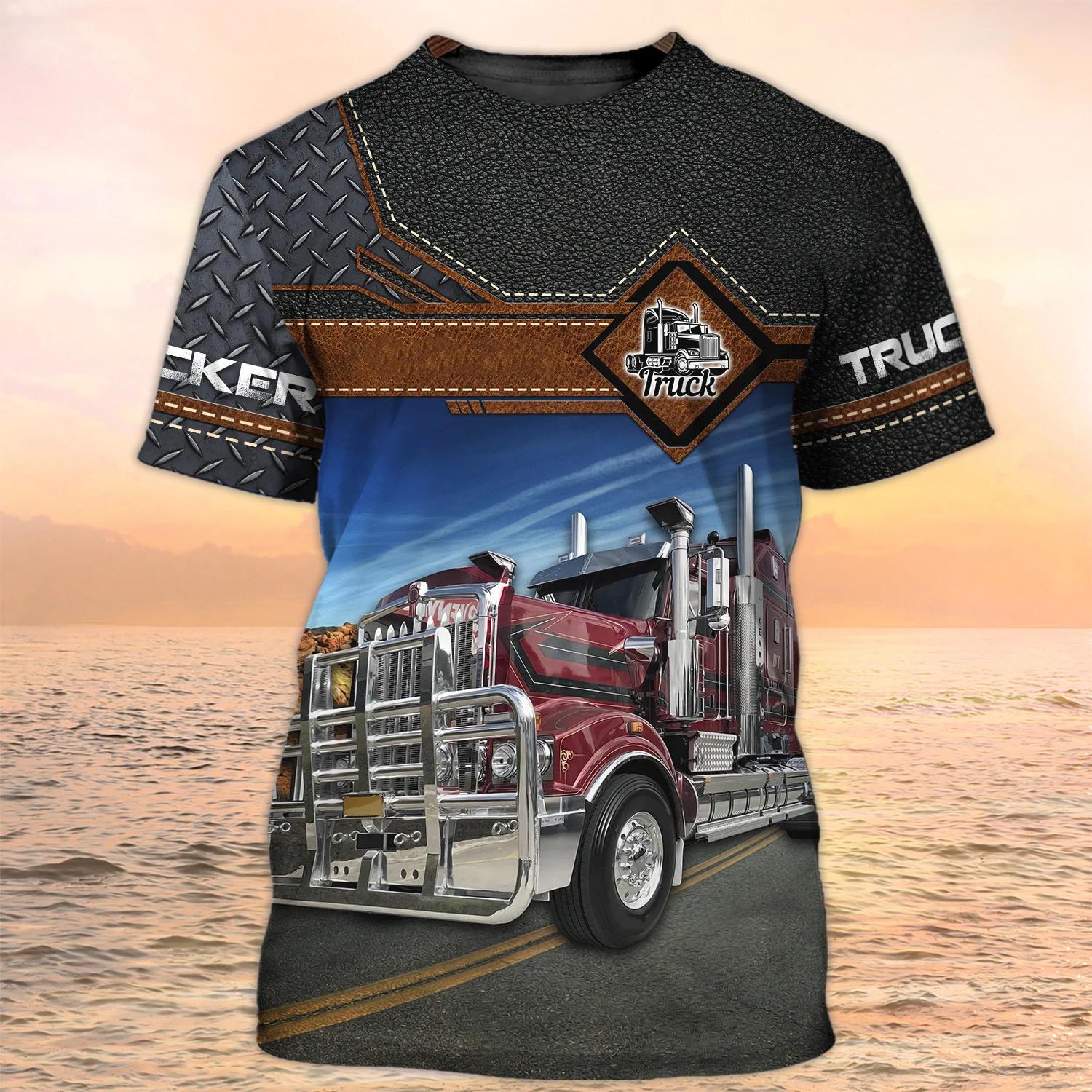 ETST 03 New Trucker Shirt Men's T-shirt 3D Truck Print Uniform Short Sleeve Tops 2024 Harajuku Clothing Summer O Neck Oversized Pullover 4XL